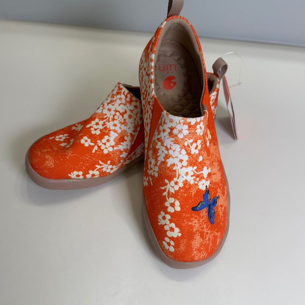 Uin Art Travel Shoes Sakura Orange Floral Butterfly Slip On Loafers Mens 4 W 6.5 - Picture 6 of 11